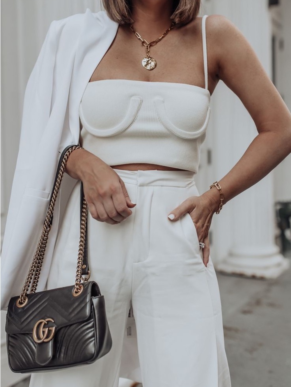 Orseund Iris White Ribbed Underwire Cropped Tank
